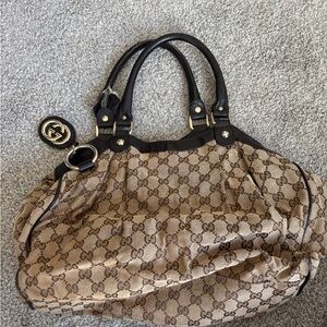 Gucci Beige and Brown Monogram Shoulder Bag